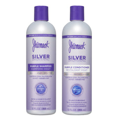 Jhirmack Silver Brightening Shampoo bottle removes brass and brightens silver tones.