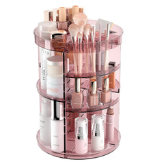 Jiavarry 360 rotating makeup organizer top view showing easy-access cosmetics for quick daily routine.