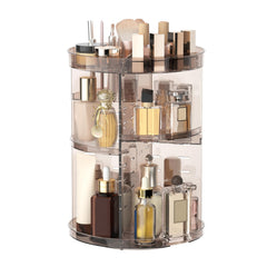 Jiavarry 360 rotating makeup organizer top view shows lipstick slots and brush holes for easy access