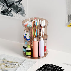 Jiavarry rotating makeup organizer side view shows compact footprint on countertops
