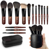 JILIER travel makeup brush set case open for on-the-go touch-ups.