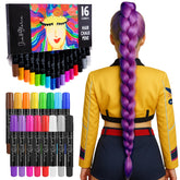 Jim&Gloria Dustless Hair Chalk 16 colors palette shows vibrant swatches for washable color play