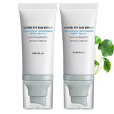 JISKG Centella Sunscreen 2pcs bottle closeup shows refreshing lightweight texture.