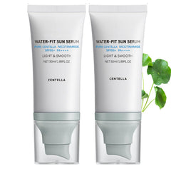 JISKG Centella Sunscreen 2pcs bottle closeup shows refreshing lightweight texture.