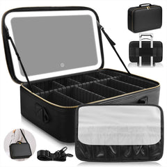 JJhxr large capacity makeup bag with LED mirror for travel organization