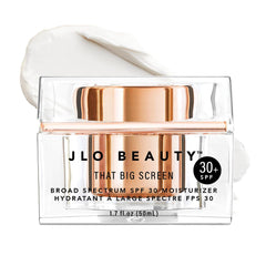 JLO BEAUTY SPF30 moisturizer jar conveys daily protection and dewy hydration.