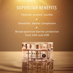 JLO BEAUTY hyaluronic-acid hydration boosts plump, lasting moisture without heaviness.