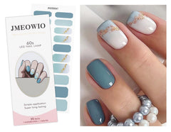 JMEOWIO gold glitter gradient blue nail stickers for at home salon quality nails