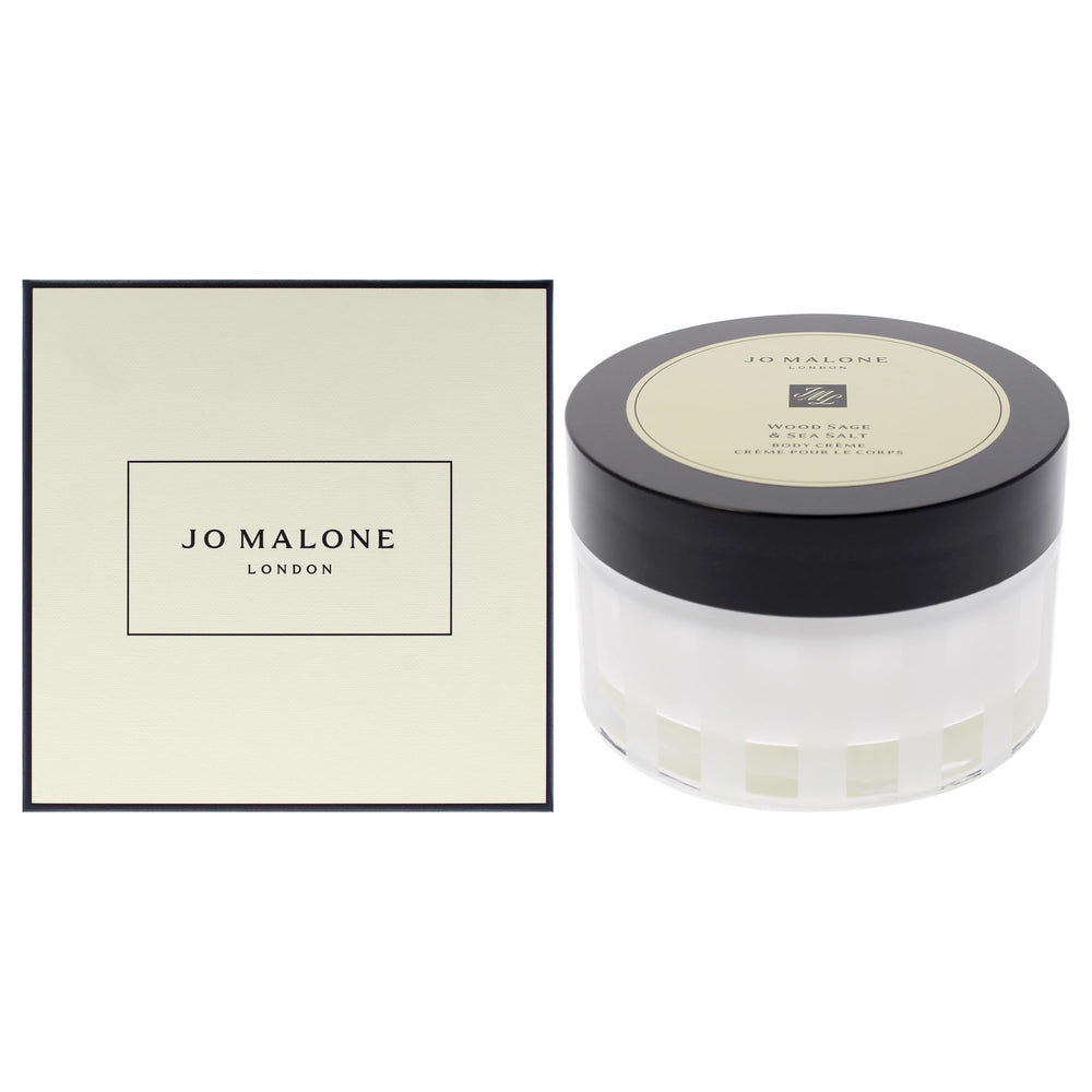 Jo Malone Wood Sage and Sea Salt Body Creme jar shows rich texture for nourishing skin after shower.