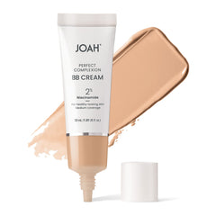 JOAH Perfect Complexion BB Cream tube close-up with tan shade and semi-matte finish.