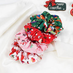 Jocbean pink holiday prints scrunchie showcased for colorful, versatile updos during celebrations