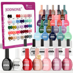 JODSONE 30 colors gel nail polish set with color swatches for at-home nail art