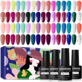 JODSONE 32-color gel nail polish set displayed with vibrant shades for creative nail art.