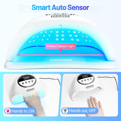 JODSONE LED nail lamp interior shows 72 beads delivering even curing.