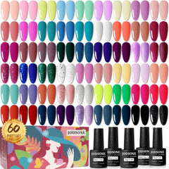JODSONE starter kit: 55 gel colors displayed for versatile at-home manicures and color variety.