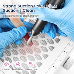 JODSONE nail dust collector side view highlights slim footprint ideal for small studios.