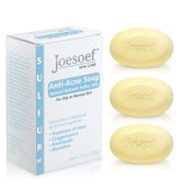 JOESOEF SKIN CARE anti-acne soap packaging showcases dermatologist-developed formula.