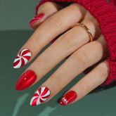 Jofay Fashion Christmas almond press-on nails showcase festive almond shape for quick holiday manicure.