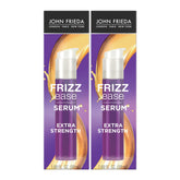 John Frieda Frizz Ease serum bottle close-up shows frizz control and smoothness