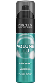John Frieda Luxurious Volume Forever Full hairspray bottle delivers all-day lift for fine hair