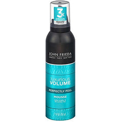 John Frieda Luxurious Volume Perfectly Full Mousse bottle delivering lightweight lift for fuller hair