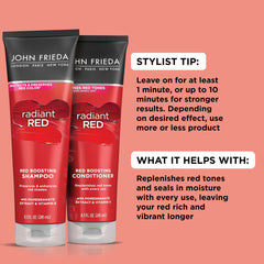 John Frieda Radiant Red shampoo label detail highlights pomegranate and Vitamin E