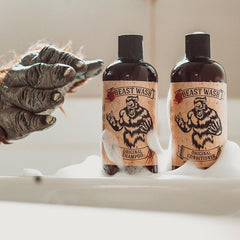 Johnny Slicks Shampoo pour action demonstrates easy application and thorough cleansing