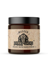 Johnny Slicks Water Based Pomade tube closeup showing strong hold and high shine