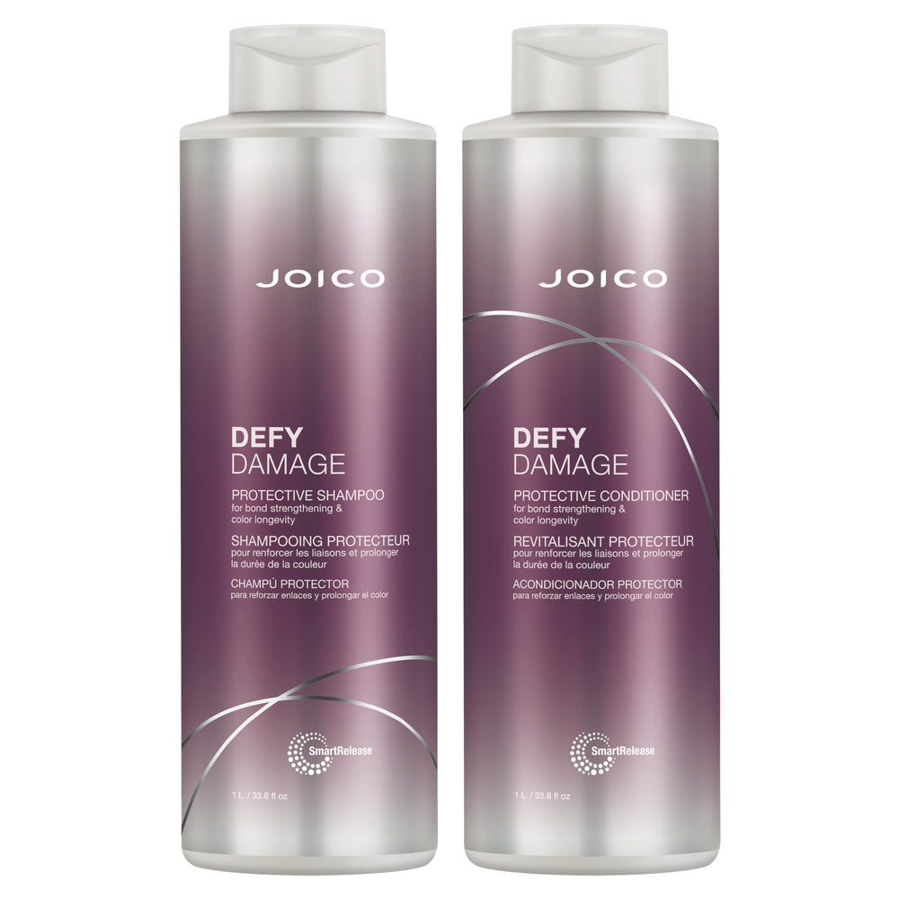 Joico Defy Damage shampoo bottle closeup—color-safe cleansing for vibrant, resilient hair.