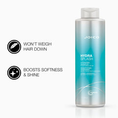 Joico HydraSplash set box front highlights 33.8 oz bottles for long-lasting routine