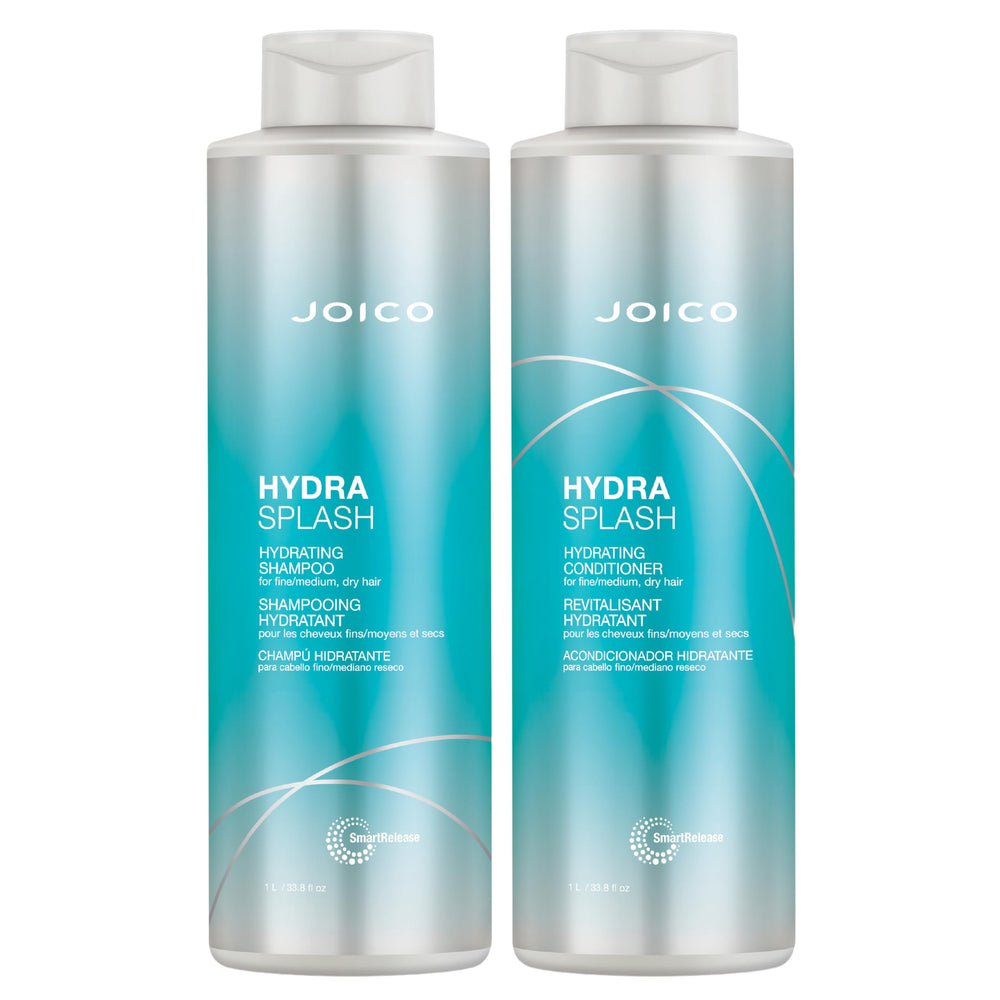 Joico HydraSplash shampoo bottle pour showing lightweight hydration for fine hair