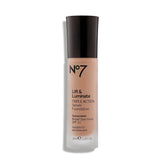 JoJo Siwa No7 Lift and Luminate bottle closeup for radiant complexion and serum-like coverage