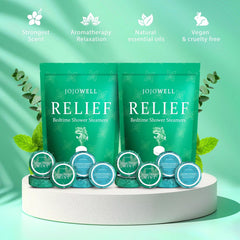 JoJowell mint shower steamer highlighting natural essential oils for relaxation and nasal comfort.