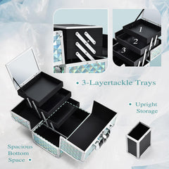 Joligrace makeup box top tray mirror enables quick touch ups on the go.