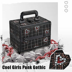 Joligrace makeup train case open-tray 2-tier reveals easy access to tools and palettes.