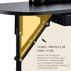 Joligrace manicure table lockable-wheels easy transport with secure stability