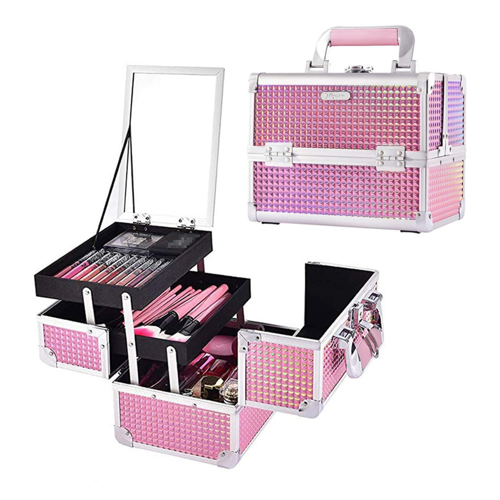 Joligrace Mermaid Pink makeup-train-case closed view for compact travel storage.
