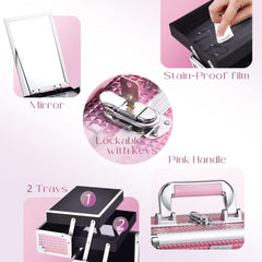 Joligrace Mermaid Pink makeup-train-case-lock keeps valuables secure during travel.