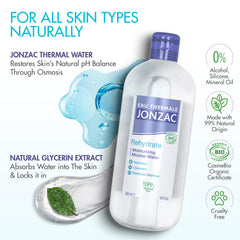 JONZAC 99% Organic Micellar Water label emphasizes natural ingredients and sensitive-skin friendly formula