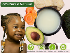 J'Organic Solutions kid's hair growth stimulator packaging highlighting natural ingredients