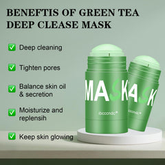 Josmon Green Tea Deep Cleanse Mask Stick application demonstrates easy, mess-free pore cleansing.