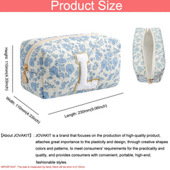JOVAKIT Alphabet makeup bag blue floral open reveals roomy interior for brushes and tools