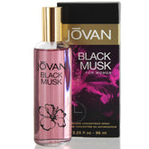 Jovan Black Must bottle close-up shows bold packaging for confident daily wear