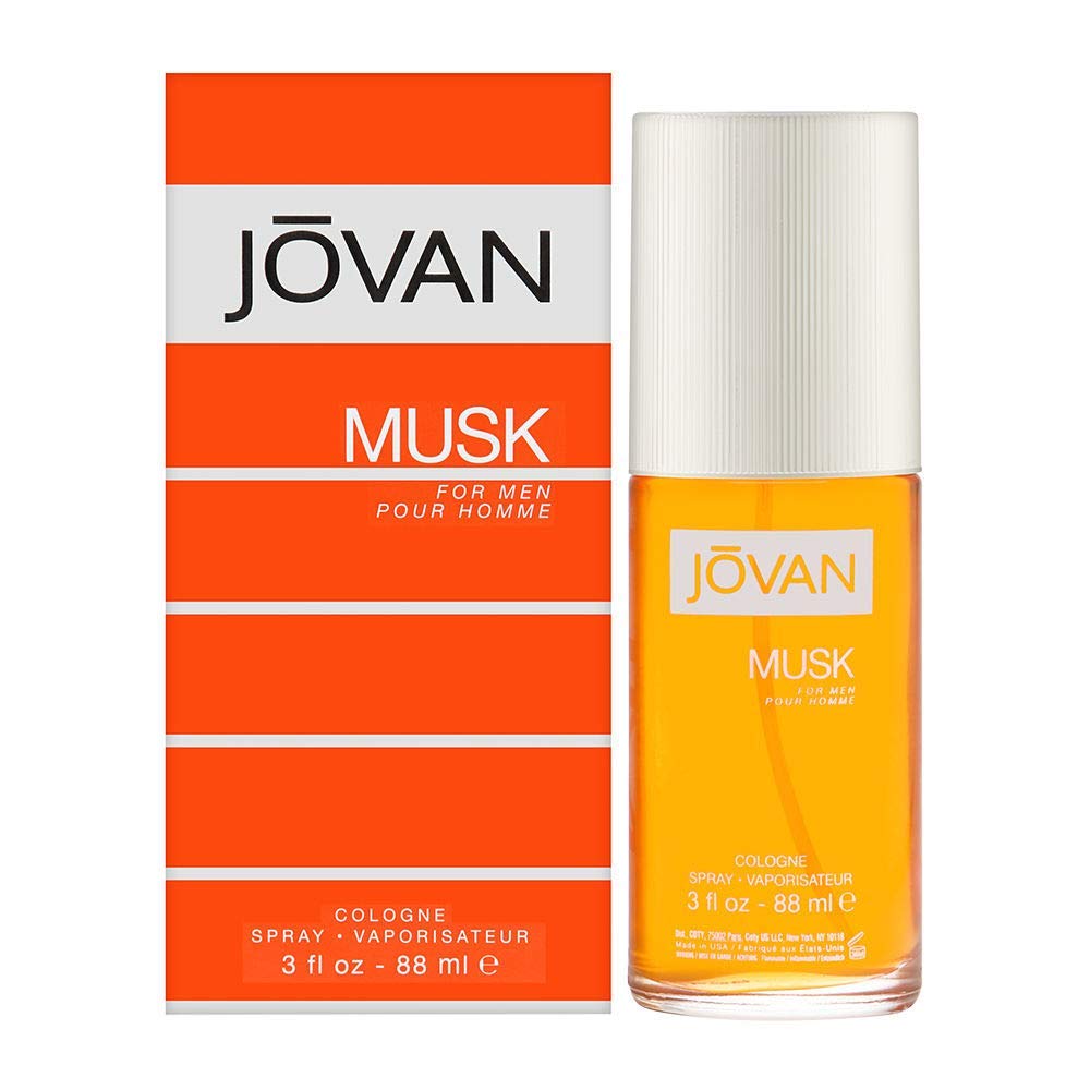 Jovan Musk cologne spray bottle showcases a classic men's fragrance for romance.