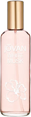Jovan White Musk bottle, pale rose hue, long-lasting everyday wear.