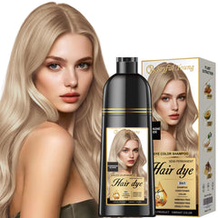 Joyful Young Champagne Blonde Dye Shampoo pump demonstrates easy, one-step coloring and cleansing.