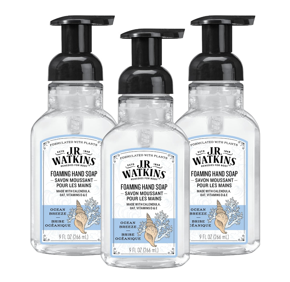 J.R. Watkins foaming hand soap pump dispenser offers gentle cleansing that nourishes skin.
