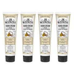 J.R. Watkins coconut hand cream tub close-up showing rich hydration for soft hands.