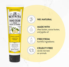 J.R. Watkins Hand Cream Lemon texture close-up emphasizes rich shea and cocoa butter hydration