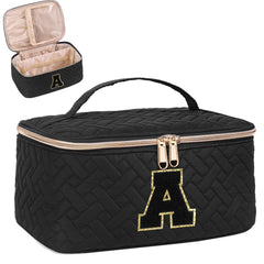 JRQCSJY initial makeup organizer with chenille patch for a personalized, tactile touch and easy access.